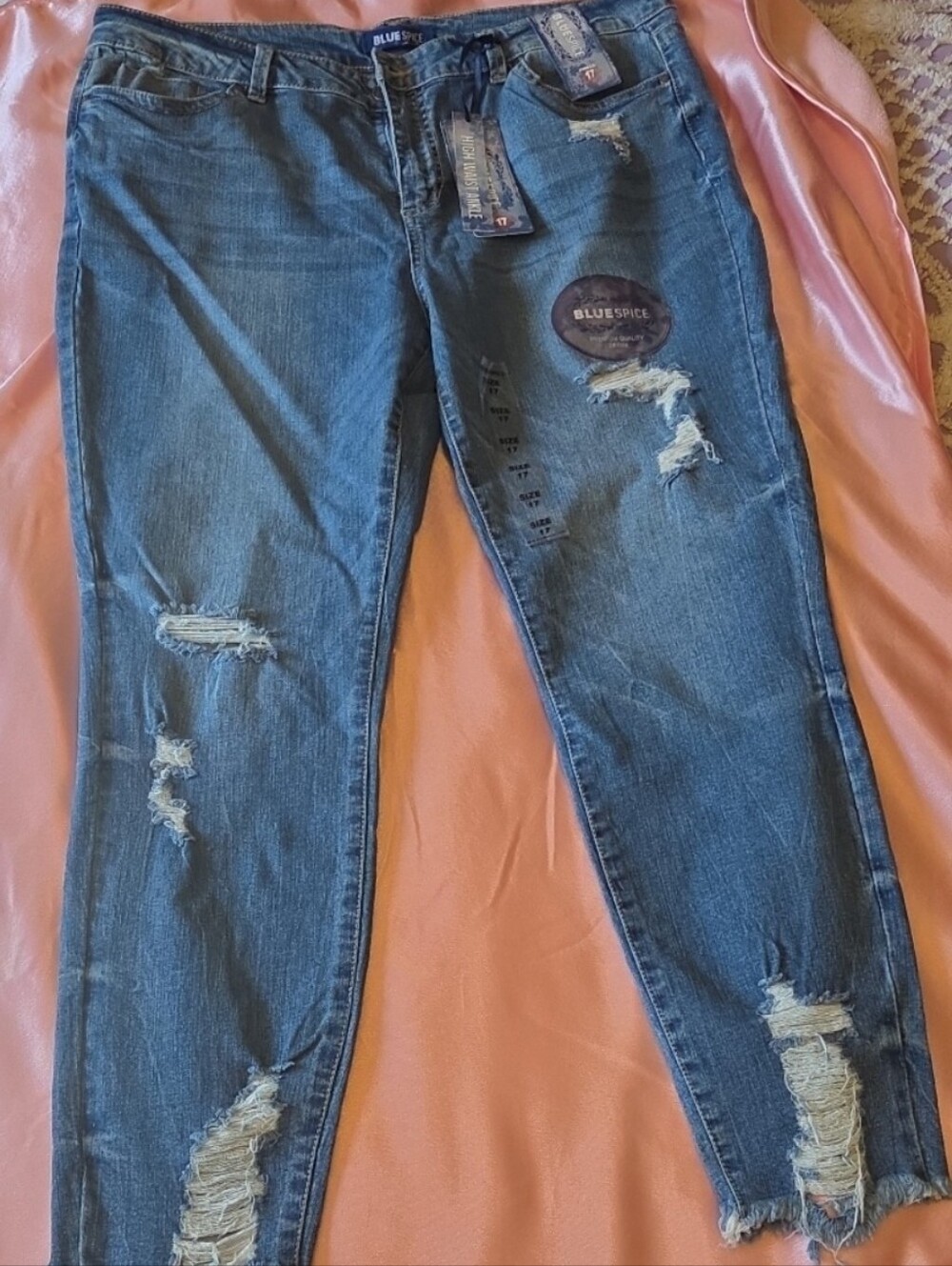 NWT Blue Spice High Waist Ankle Distressed Jeans Junior Plus Size 17